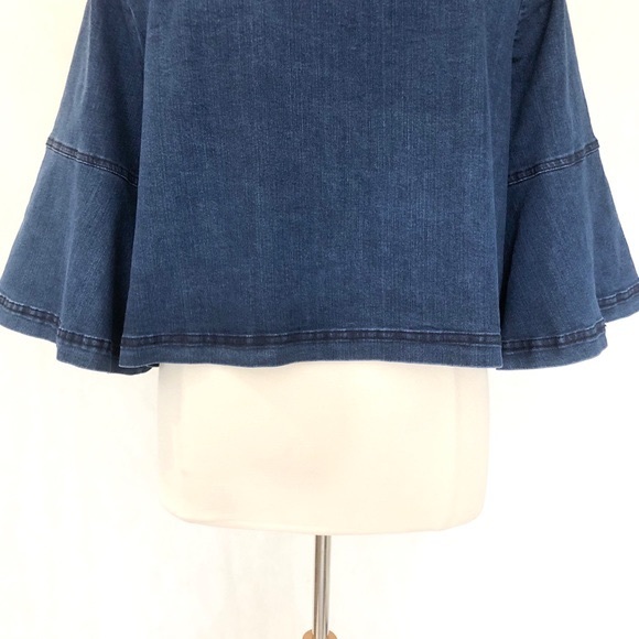 Eloquii Flare Sleeve Dark Indigo Denim Top - Picture 7 of 8